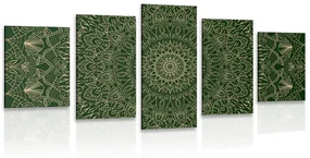 Tablou 5-piese Mandala ornamentată detaliată în colarea verde
