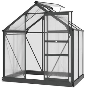 Outsunny Seră de grădină din policarbonat 190 x 132 x 201 cm rezistentă la UV 30+ fundație întărită jgheab gri | Aosom Romania