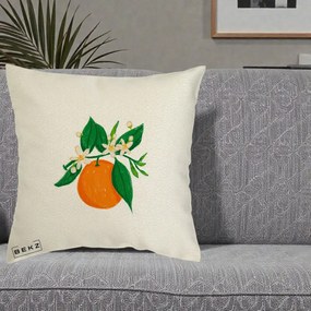 Perna Decorativa Portocala in Floare, 40x40 cm, Ecru, Husa Detasabila, Perna Inclusa, BEKZ®