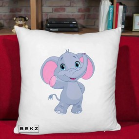 Perna Decorativa Pui de Elefant Kawaii, 40x40 cm, Alb Pufos, Husa Detasabila, Perna Inclusa, BEKZ®