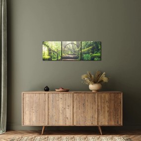 Tablou - trepte din lemn în pădure (cu ceas) (90x30 cm)