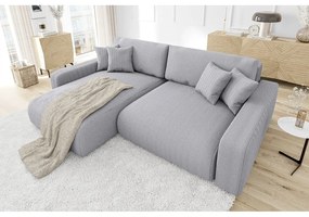 Colțar gri deschis extensibil cu tapițerie din catifea reiată (cu colț variabil) Sara – Ropez