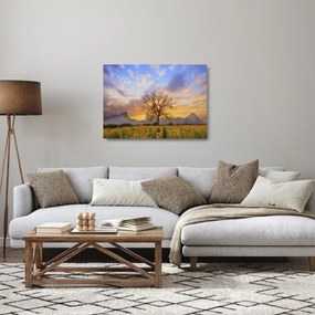 Tablou pe sticlă - Peisaj cu floarea soarelui (70x50 cm)