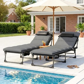 Outsunny Set de 2 Șezlonguri de Grădină Saltea XXL 9cm Reglabil 180° Complet Pliabil în 5 Poziții 200x57x38cm Gri | Aosom Romania