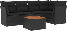 vidaXL Set mobilier de grădină cu perne, 6 piese, negru, poliratan