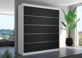 Dulap cu usi glisante Esteva 200x215 cm, 11 Rafturi + Bara pentru Umerase, ADRK Furniture (Culoare: Negru / Alb)