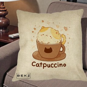 Perna Decorativa Catpuccino Pisica Cappuccino, 40x40 cm, Crem, Husa Detasabila, Perna Inclusa, BEKZ®