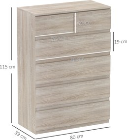 HOMCOM Comodă 6 sertare, mobilier de depozitare fără mânere design minimalist 80 x 39 x 115 cm lemn natural | Aosom Romania