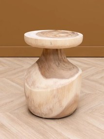 Măsuță laterală din lemn masiv, natur, formă asimetrică sculptată, finisaj patinat, 45×35 cm, „Tamps"