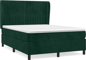 vidaXL Pat box spring cu saltea, verde închis, 140x190 cm, catifea