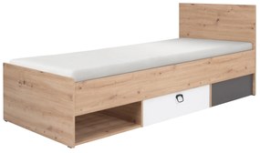 Pat de o persoană 90x200 cm Kevyt 11 (stejar artisan + alb + grafit) (cu somieră). 1087395