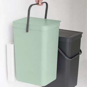 Cos de gunoi colectare selectiva Brabantia Sort&Go 1005518, 2x16 L, Montare pe usa dulapului, Gri/Verde