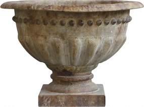 Jardinieră vintage pe picior, din metal cu finisaj antichizat, H35.5/D46.5 cm
