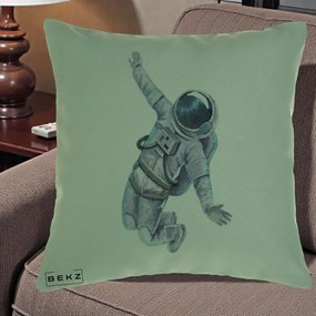 Perna Decorativa Astronaut Acuarela Zbor, 40x40 cm, Verde, Husa Detasabila, Perna Inclusa, BEKZ®