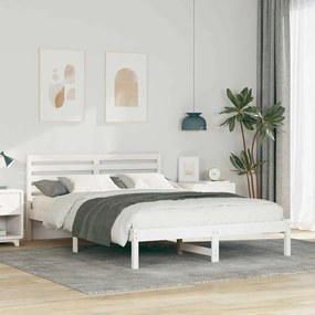 vidaXL Cadru de pat cu headboard Alb 140 x 210 cm Lemn de brad solid