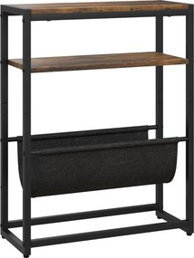 HOMCOM Măsuță De Living Îngustă cu 2 Rafturi, Suport Reviste V, PAL Oțel, 43x18x56 cm, Maro Rustic | Aosom Romania