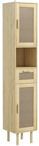 HOMCOM Mobilier baie coloană de depozitare pentru baie cu uși din ratan sertar 2 dulapuri 32 x 30 x 170 cm stejar | Aosom Romania