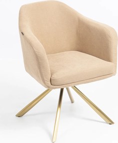 HR832 BAZĂ STEA Scaun Catifea Reiată Premium culoare Bej Ghimbir cu Bază Aurie