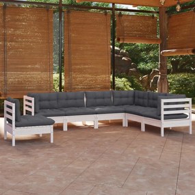 3096720 vidaXL Set mobilier grădină cu perne, 7 piese, alb, lemn masiv de pin