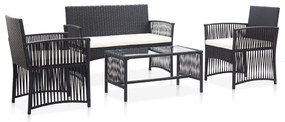 46434 vidaXL Set mobilier de grădină cu perne, 4 piese, negru, poliratan