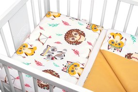 Baby Nellys 2-dílné lenjerie de pat din bumbac Ariciul și Vulpe - alb cu imprimeu/muștar 120x90
