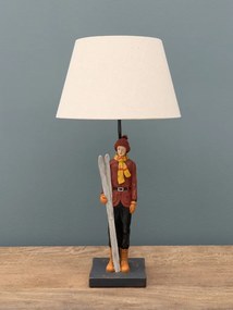 Lampa de masa, din rasina, cu abajur din bumbac, Vintage Skier