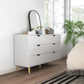 HOMCOM Comodă cu 6 Sertare și Mânere, Comodă din Lemn de Pin și Melamină, 120x40x76 cm, Alb