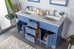 Set Mobilier Baie Huron 60, Include Dulap Baza cu Lavoar Dublu și 2 Oglinzi, 150 cm, Albastru