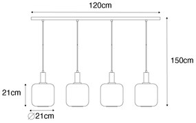 Lampă suspendată de design neagră cu alamă și sticlă chihlimbar cu 4 lumini - Zuzanna