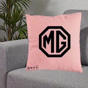 Perna Personalizata cu emblema MG, 40x40 cm, Roz, Husa Detasabila, Perna Inclusa, BEKZ®