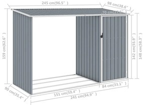 Sopron de gradina lemne de foc, gri, 245x98x159 cm otel zincat Gri