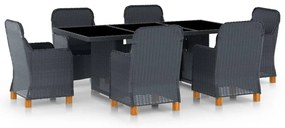 vidaXL Set mobilier exterior cu perne, 7 piese, gri închis, poliratan