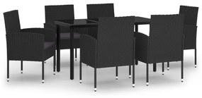 Set mobilier de gradina, 7 piese, negru negru si gri, Lungime masa 140 cm, 7