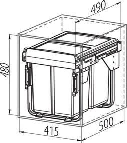 Cos gunoi incorporabil GTV Practi Eco, cu extragere automata, colectare selectiva, pentru corp de 450 mm, gri antracit, 2 x 10 l + 1 x 20 l Gri