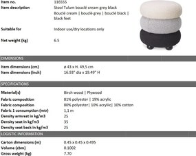 Taburete elegant design LUX Tulum, Boucle cream/ grey/ black