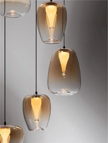 Lustra moderna cu 5 pendule LED, Metal, Sticla, Chihlimbar, OBLO