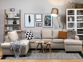 Colțar Scandinavian Choice C174Beige, Negru, 300x195x92cm, 130 kg, Picioare: Plastic