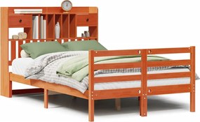 vidaXL Pat cu bibliotecă fără saltea maro 135x190 cm lemn masiv de pin