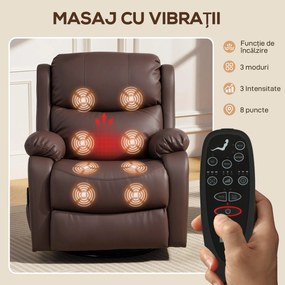 HOMCOM Fotoliu Electric Rabatabil cu 8 Puncte de Masaj, Suport pentru Picioare, 97x85x100 cm, Maro | Aosom Romania