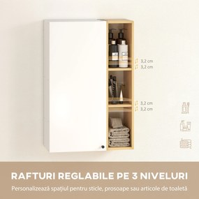 HOMCOM Dulap de Baie Suspendat cu Uși Soft Close, Dulap de Baie Suspendat cu Rafturi Reglabile și 3 Rafturi Deschise, 59.5x30x90 cm, Alb și Culoare Lemn | Aosom Romania