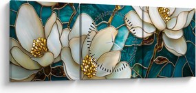 Tablou - Vitraliu cu magnolie (cu ceas) (90x30 cm)