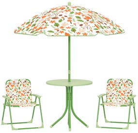AIYAPLAY Set de Mobilier de Grădină din 4 Piese cu Masă, Scaune și Umbrelă de Soare Reglabilă, 50xΦ49,5 cm, Verde | Aosom Romania