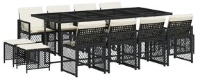 3210798 vidaXL Set mobilier de grădină cu perne, 13 piese, negru, poliratan