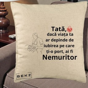 Cadou pentru Tata - Perna Personalizata Tata Nemuritor Lectura, 40x40 cm, Bej, Husa Detasabila, Perna Inclusa, BEKZ®