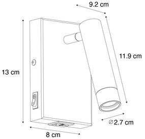 Lampa de perete moderna neagra cu USB reglabil - Croft