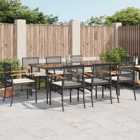 vidaXL Set mobilier de grădină cu perne, 9 piese, negru, poliratan