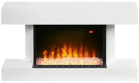 HOMCOM Șemineu Electric Independent și pentru Perete, cu Telecomandă și Protecție Împotriva Supraîncălzirii, 98x27x54,5 cm, Alb | Aosom Romania