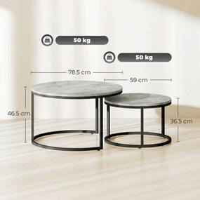 HOMCOM Set 2 măsuțe de cafea moderne, suprapuse, rotunde, gri marmorat | Aosom Romania