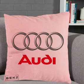 Perna Personalizata cu emblema Audi, 40x40 cm, Roz, Husa Detasabila, Perna Inclusa, BEKZ®