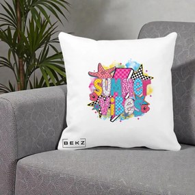 Perna Decorativa Summer Vibes Colorata, 40x40 cm, Alba Mata, Husa Detasabila, Perna Inclusa, BEKZ®